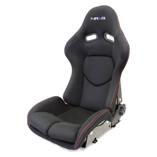 NRG Innovations RSC-400BK Reclinable FRP Black Cloth Bucket Seat with Red Stitching//Black Backing